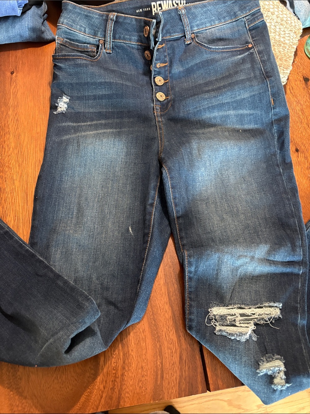Rewash Blue Distressed Skinny Jeans with Button-Fly